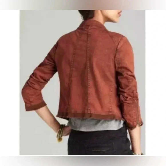 Free People Boho Collapsing Twill Raw Edge Jacket Hanna Rustic Orange Sz XS 006 - Picture 4 of 9